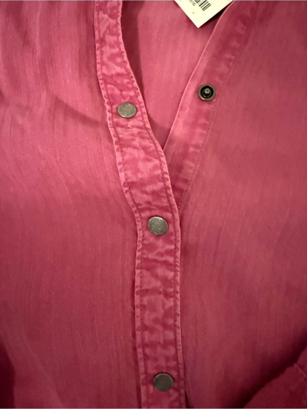 Overland Carly Lyocell Fray Hem Tunic Dress Womens Large Magenta Snap Front NWT - Picture 3 of 10